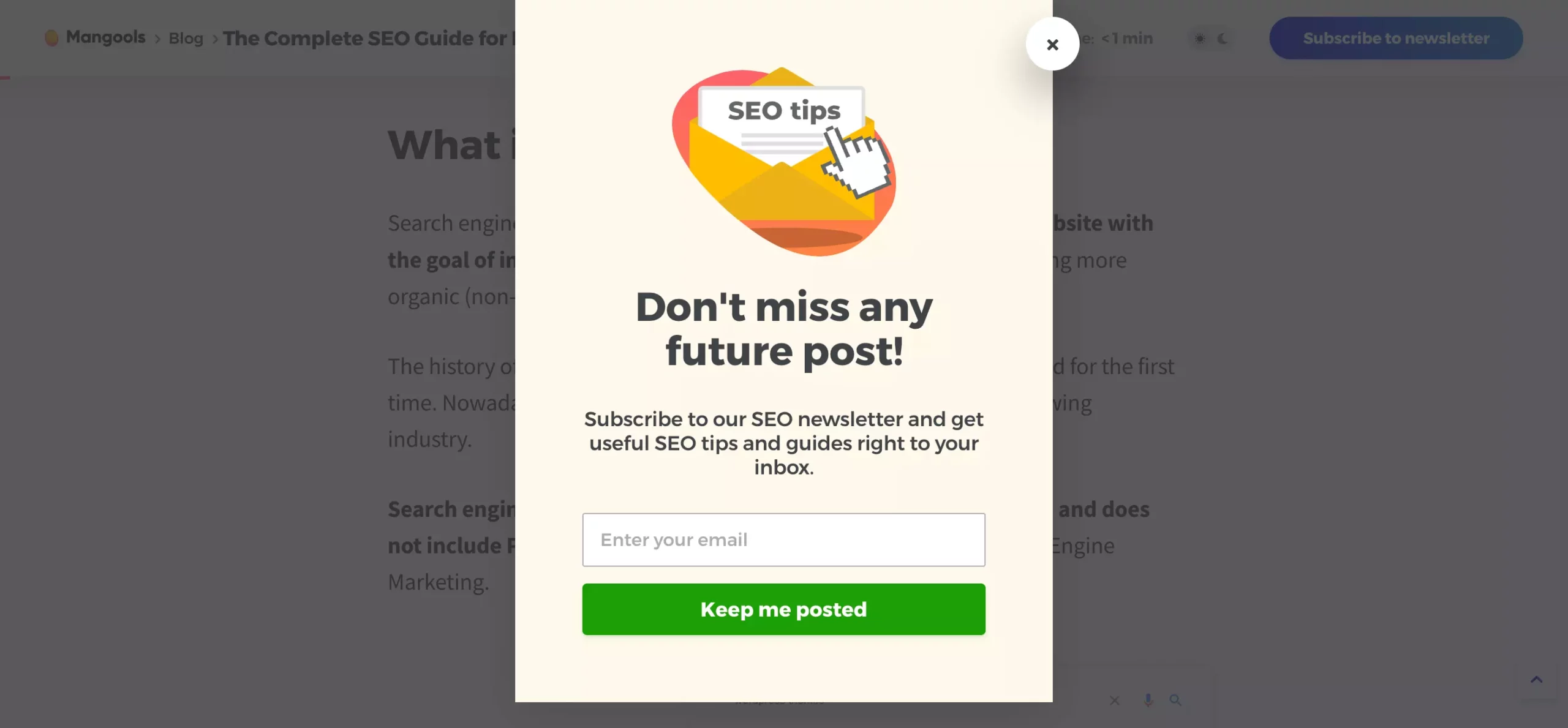 pop-up ja SEO
