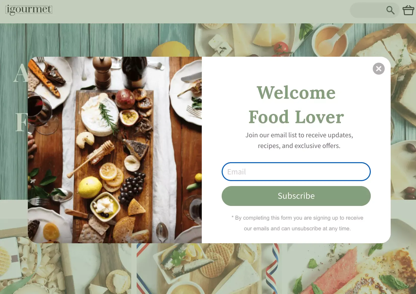 un pop-up de bienvenue
